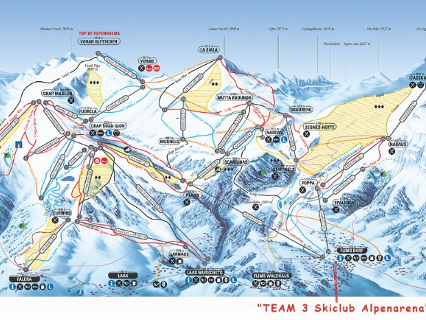 Pistenplan den Skigebiet Flims-Laax im Skiurlaub in der Schweiz
